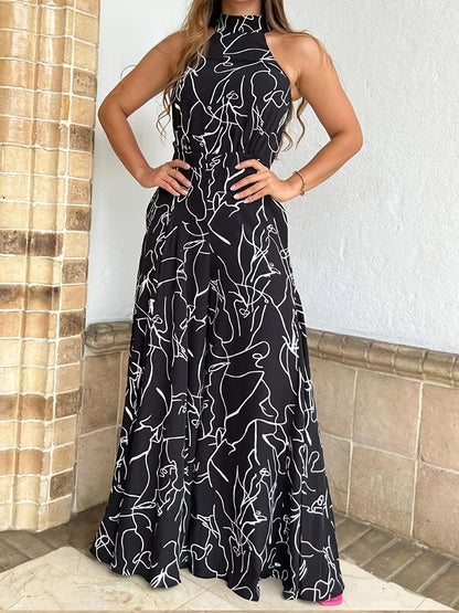 Stylish sleeveless pantsuit with modern print and high waist belt for wide-leg legs, for a fashionable and unique look