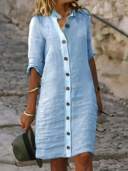 Elegant Women's Cotton Dress with Luxurious Button Closure and Perfect Style