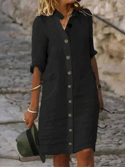 Elegant Women's Cotton Dress with Luxurious Button Closure and Perfect Style