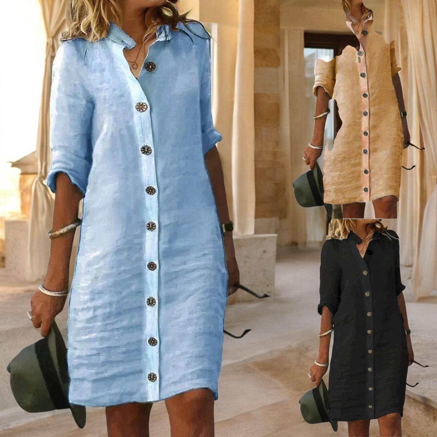 Elegant Women's Cotton Dress with Luxurious Button Closure and Perfect Style