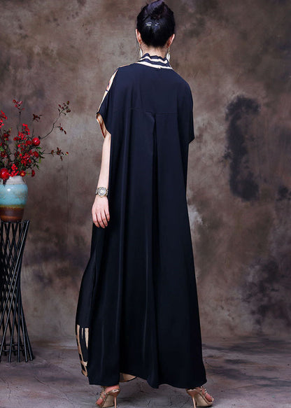 Colorful Silk Dress in Italy with V-Neck, Asymmetric Design, and Short Sleeves