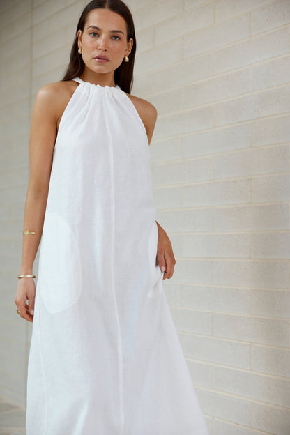 Elegant Beach Dress with Linen Belt for a Summer Style and Glamour