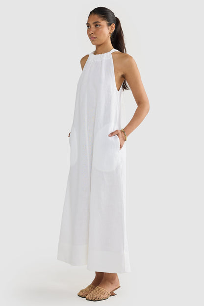 Elegant Beach Dress with Linen Belt for a Summer Style and Glamour