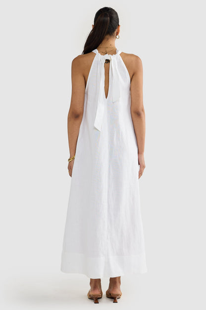 Elegant Beach Dress with Linen Belt for a Summer Style and Glamour