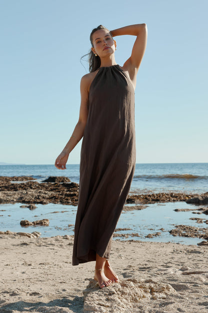 Elegant Beach Dress with Linen Belt for a Summer Style and Glamour