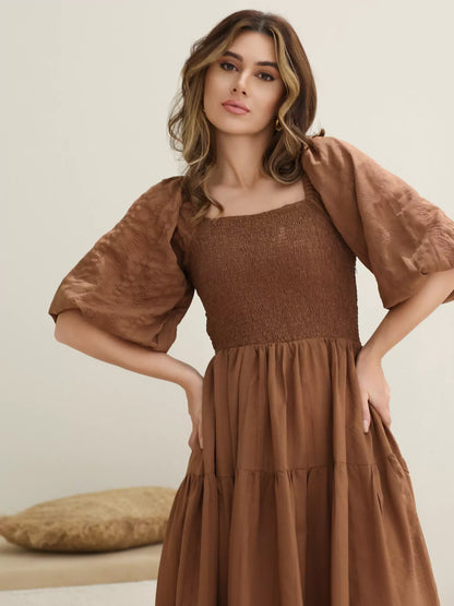 Forever Love Elegant Bronze Dress with Topstitching for Stunning Design