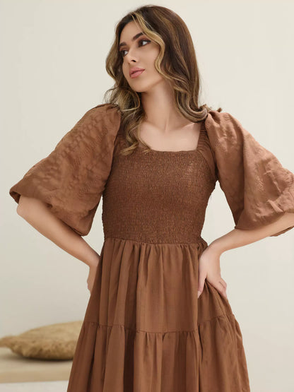 Forever Love Elegant Bronze Dress with Topstitching for Stunning Design