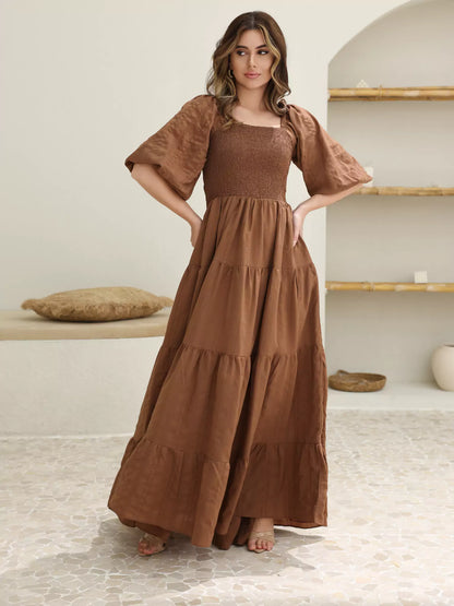 Forever Love Elegant Bronze Dress with Topstitching for Stunning Design