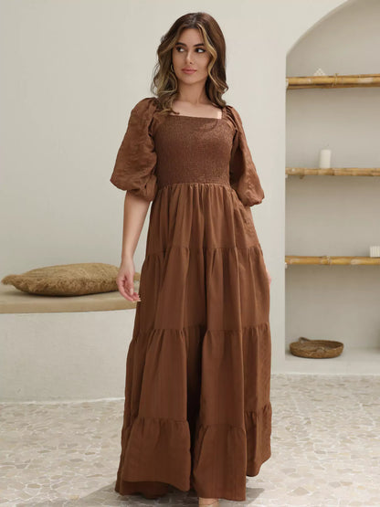 Forever Love Elegant Bronze Dress with Topstitching for Stunning Design