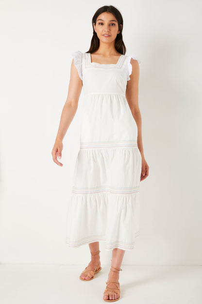 Elegant summer dress made of cotton fabric with a romantic look in white