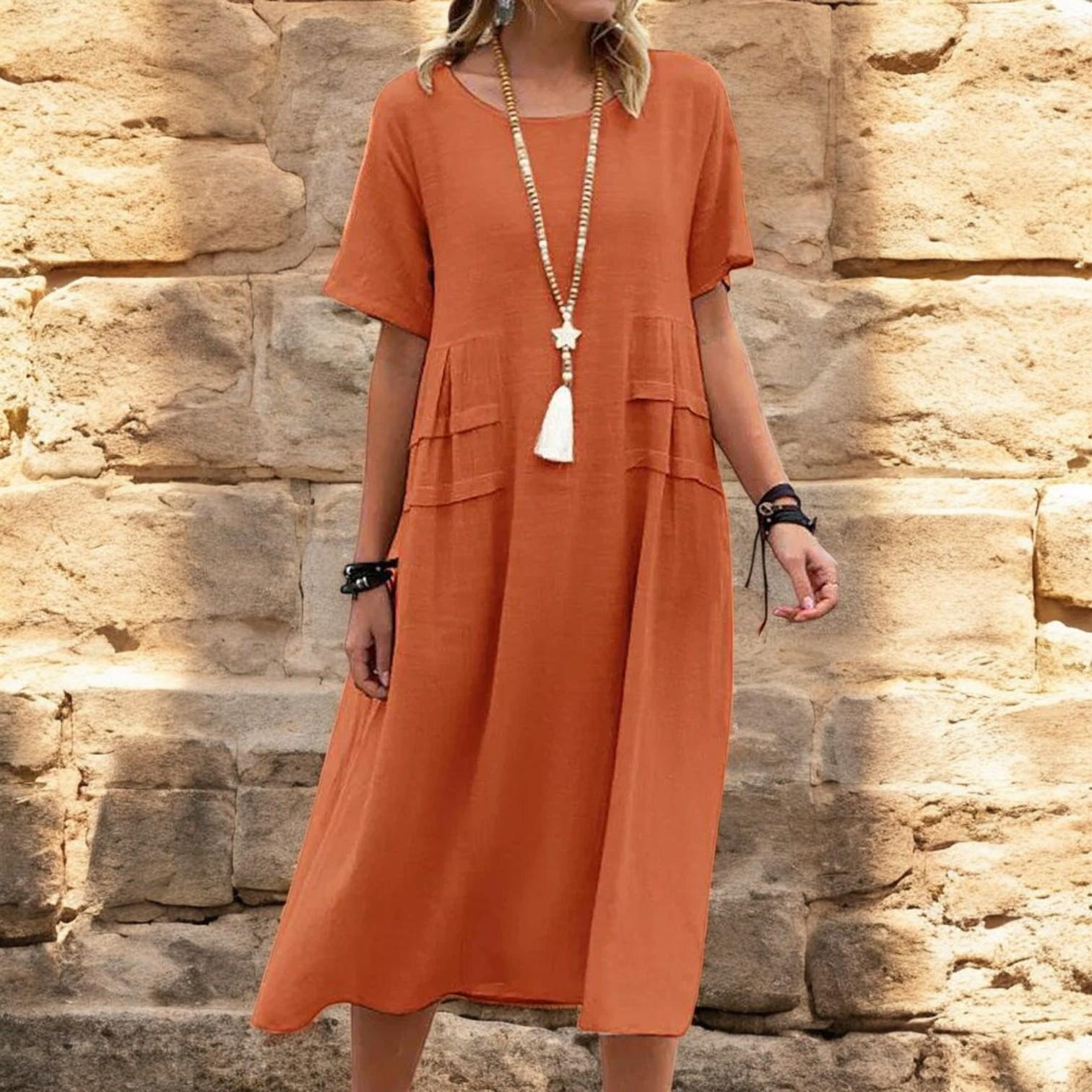 Elegant casual dresses for women with short sleeves and round necklines for stunning looks