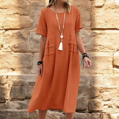 Elegant casual dresses for women with short sleeves and round necklines for stunning looks
