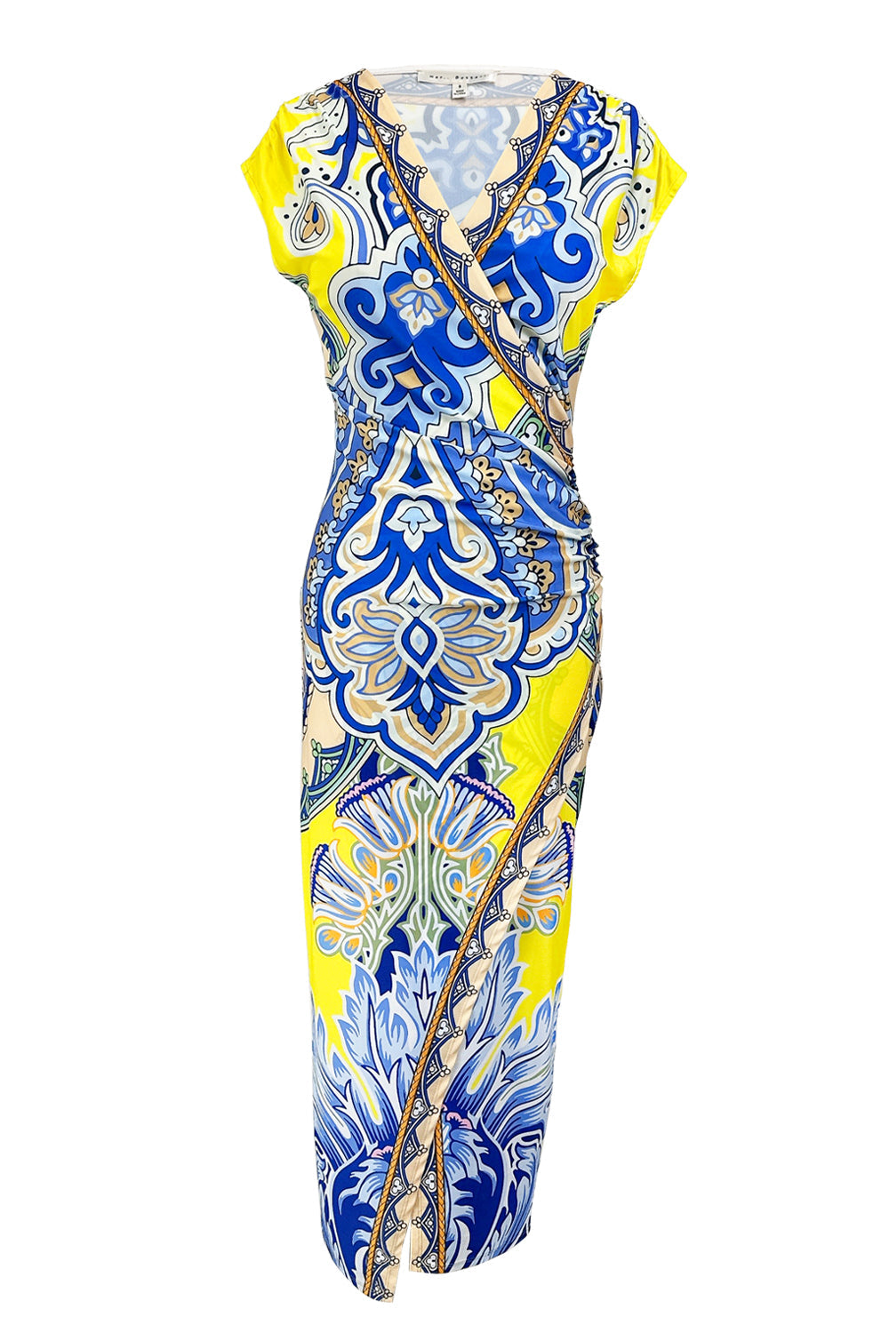 Elegant midi dress with V-neck and tie design for a glamorous look