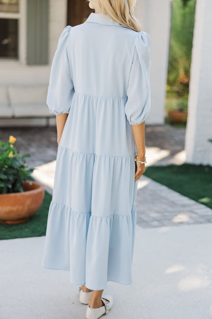 Elegant Blue Striped Midi Dress for Special Events