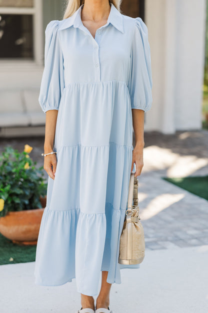 Elegant Blue Striped Midi Dress for Special Events