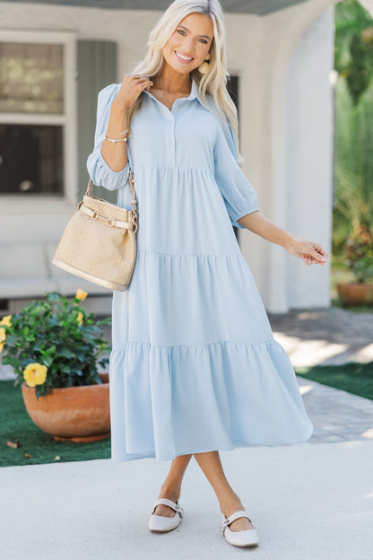 Elegant Blue Striped Midi Dress for Special Events