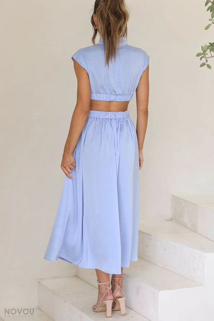 Fashionable Mini Summer Dress with Cut-Outs at the Waist for a Unique Personal Style