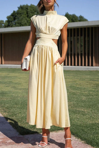 Fashionable Mini Summer Dress with Cut-Outs at the Waist for a Unique Personal Style