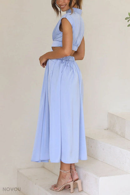 Fashionable Mini Summer Dress with Cut-Outs at the Waist for a Unique Personal Style