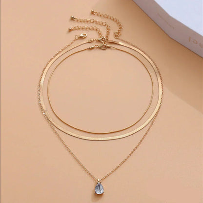 Three-layered gold-plated zirconia pendant necklace