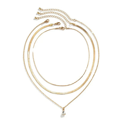 Three-layered gold-plated zirconia pendant necklace