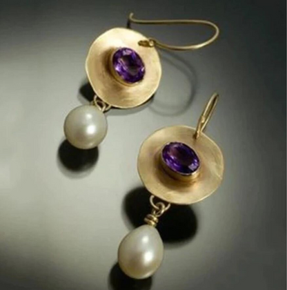 Sharia – Purple Zirconia Pearl Earrings in Elegant Vintage Style