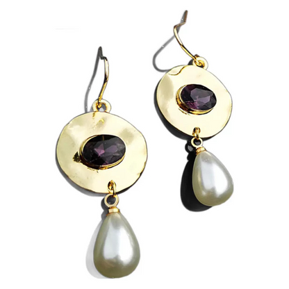 Sharia – Purple Zirconia Pearl Earrings in Elegant Vintage Style