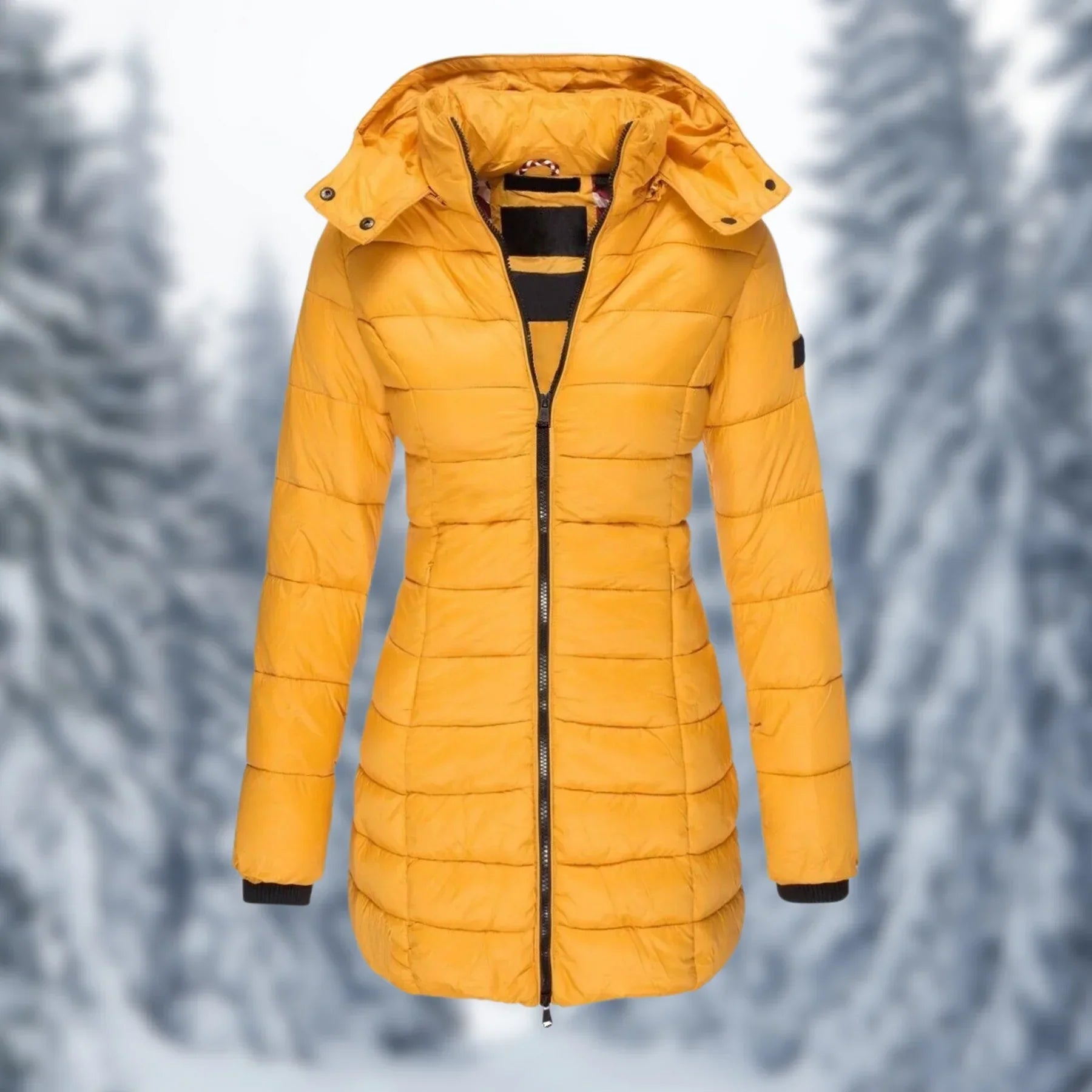 Women's mid-length waterproof winter coat with elegant curved lines - the perfect combination of warmth and style