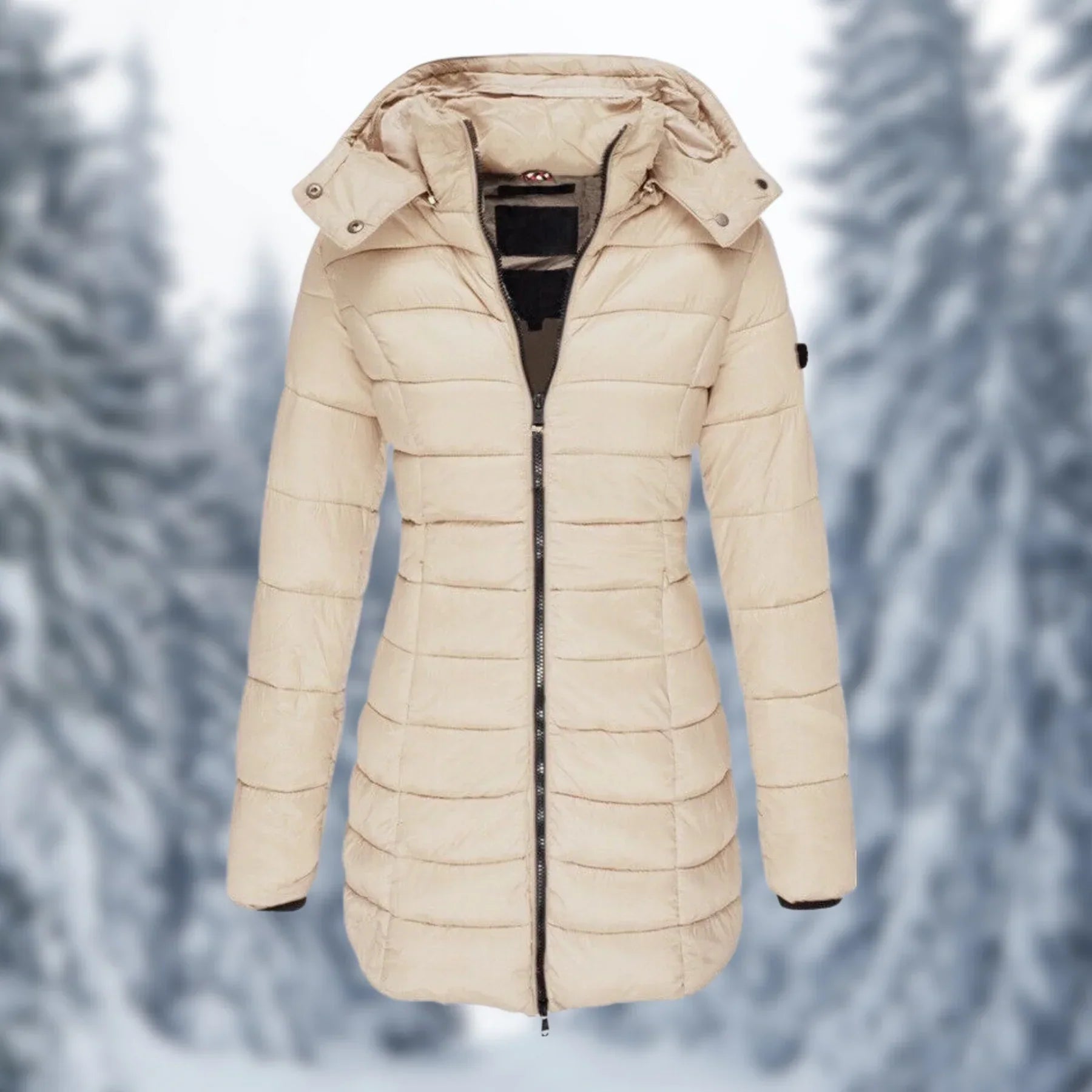 Women's mid-length waterproof winter coat with elegant curved lines - the perfect combination of warmth and style