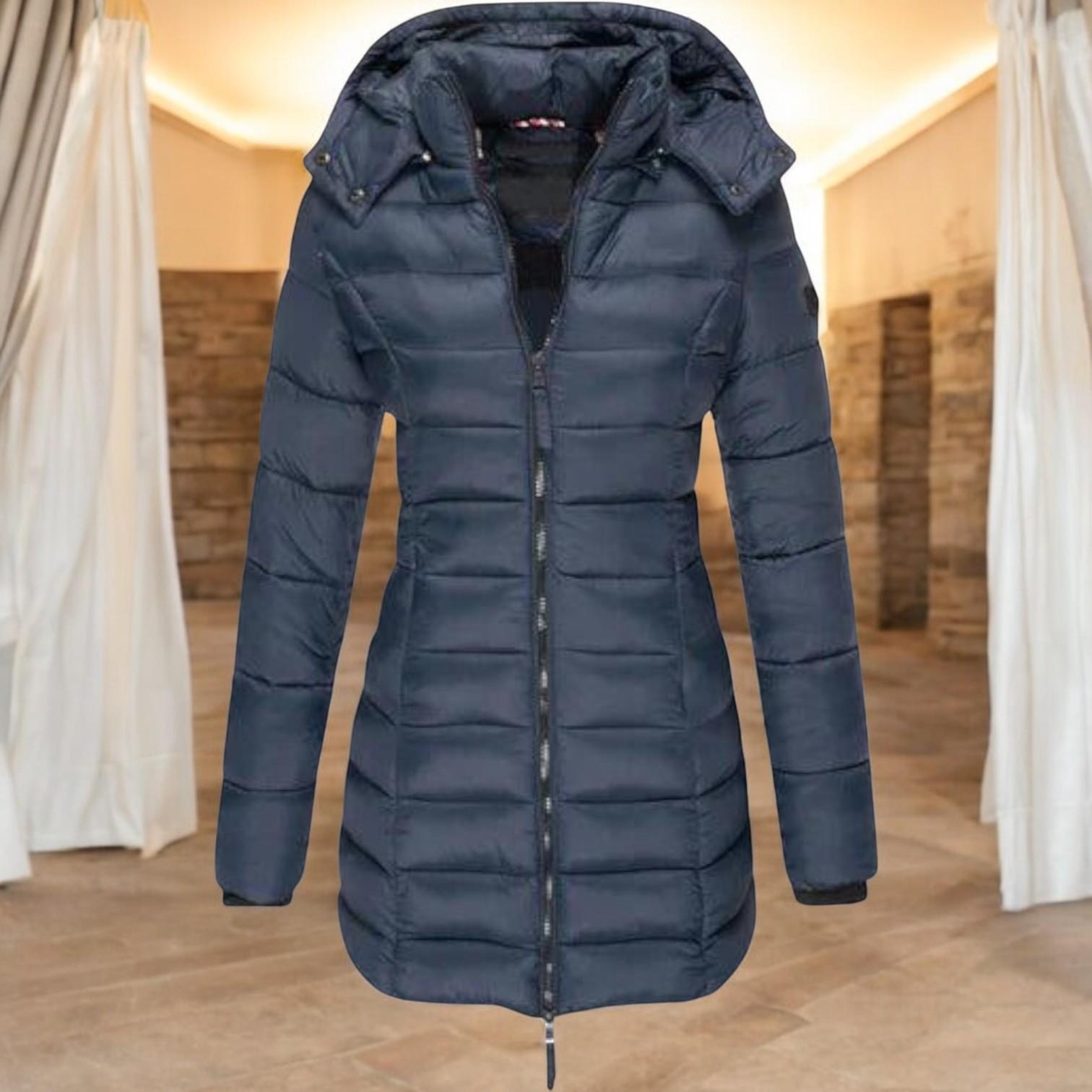 Women's mid-length waterproof winter coat with elegant curved lines - the perfect combination of warmth and style