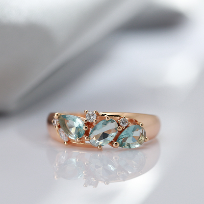 Ring with blue marquee rhinestone in luxurious gold design