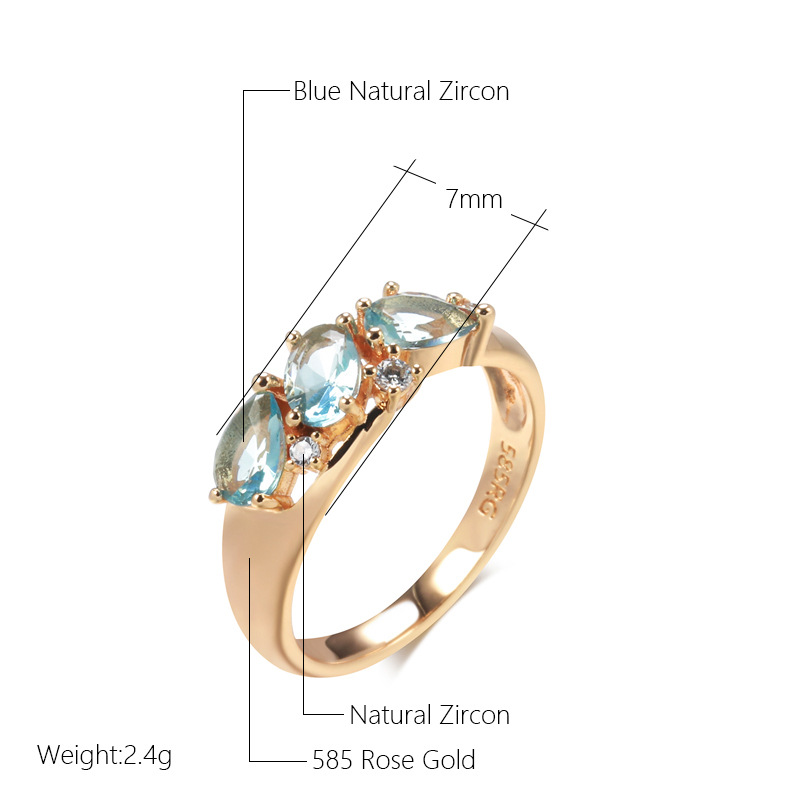 Ring with blue marquee rhinestone in luxurious gold design