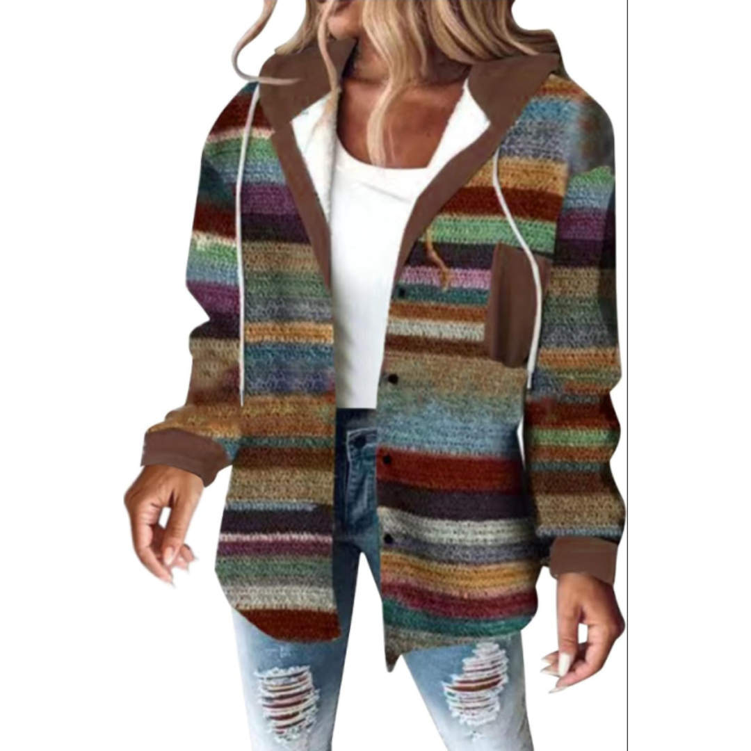 Women's Warm Cardigan with Head Cover, Lace-up Corset and Buttons—Comfort and Style for Winter