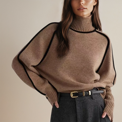 Women's Cozy Sweater with High Collar - Stylish and Refreshing Design for Cold Winter