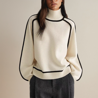 Women's Cozy Sweater with High Collar - Stylish and Refreshing Design for Cold Winter