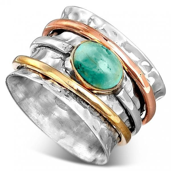 Denis – Elegant Ring in Rose Gold and Antique Silver with Stunning Turquoise Stones