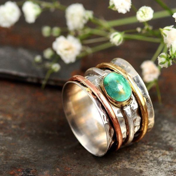Denis – Elegant Ring in Rose Gold and Antique Silver with Stunning Turquoise Stones
