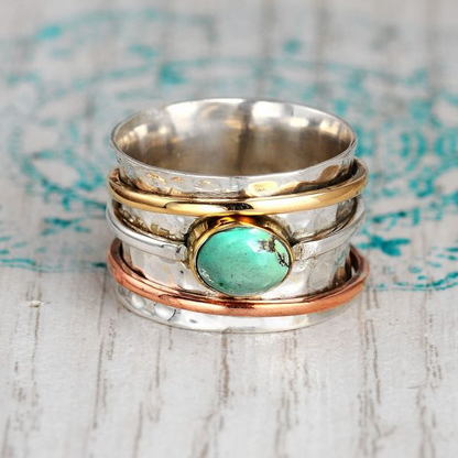 Denis – Elegant Ring in Rose Gold and Antique Silver with Stunning Turquoise Stones