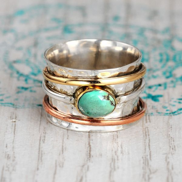 Denis – Elegant Ring in Rose Gold and Antique Silver with Stunning Turquoise Stones