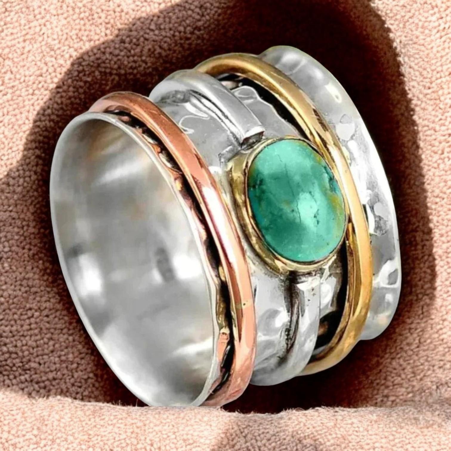 Denis – Elegant Ring in Rose Gold and Antique Silver with Stunning Turquoise Stones