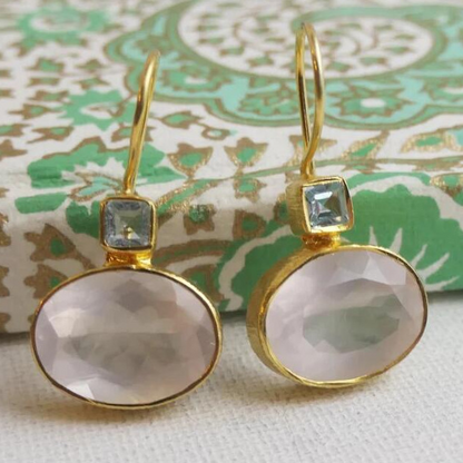 Vintage-style gold and green crystal earrings with coral pearl