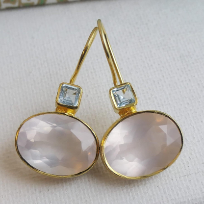 Vintage-style gold and green crystal earrings with coral pearl