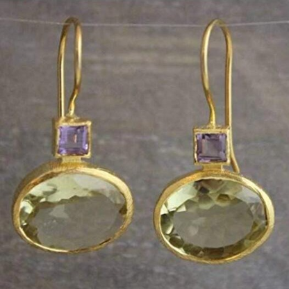 Vintage-style gold and green crystal earrings with coral pearl