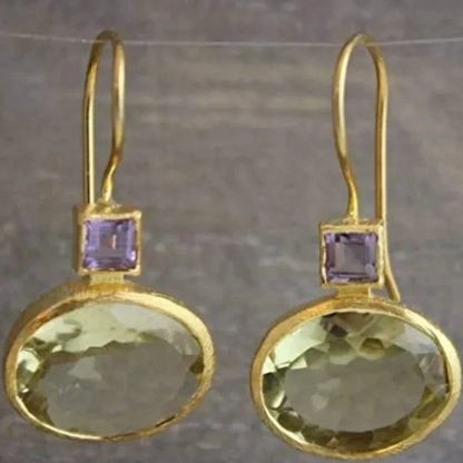 Vintage-style gold and green crystal earrings with coral pearl