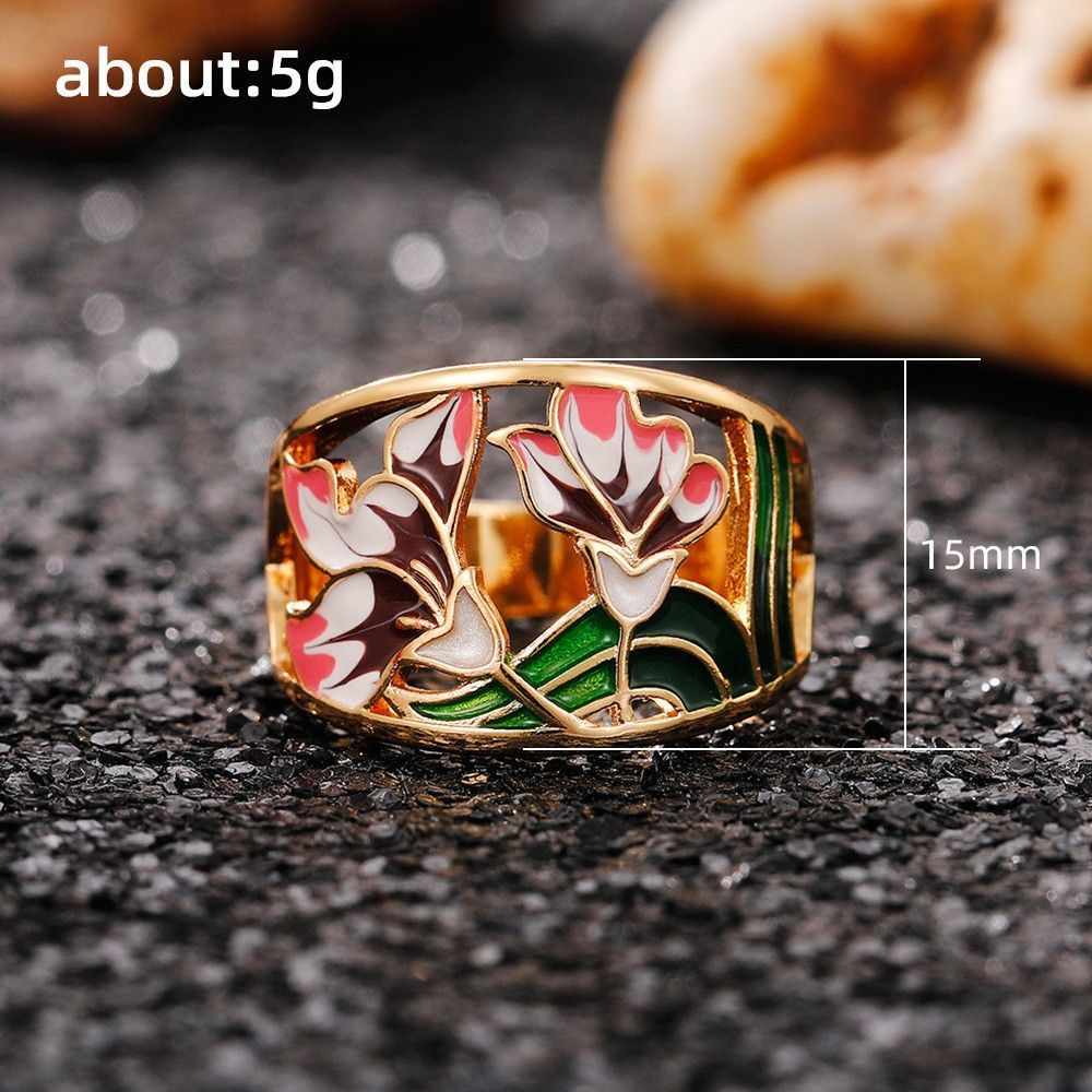 Heasley - Luxurious Flower Ring with Gold Enamelwork