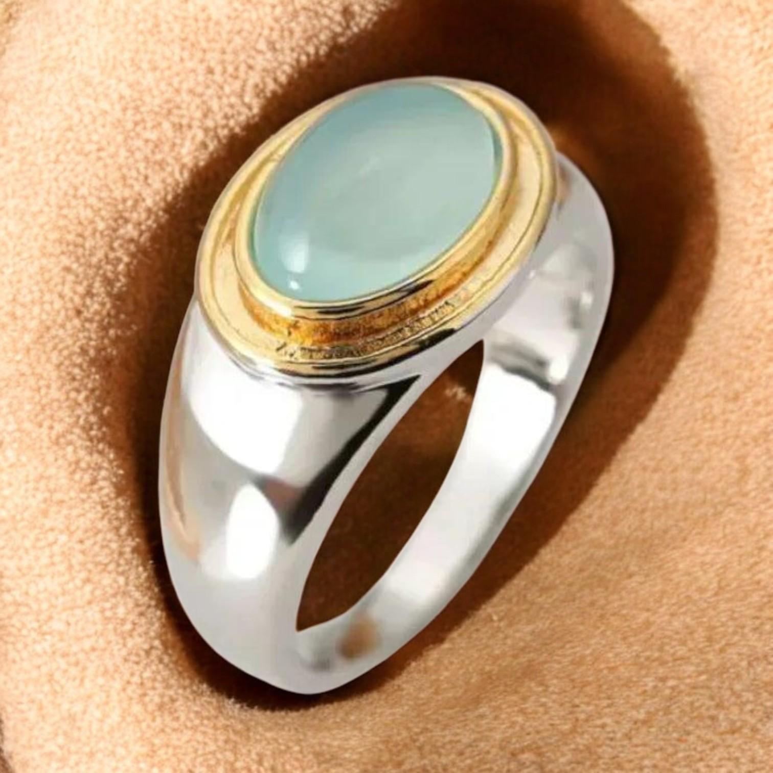 Livia – Unique ring set with a green moonstone vintage stone with elegant design