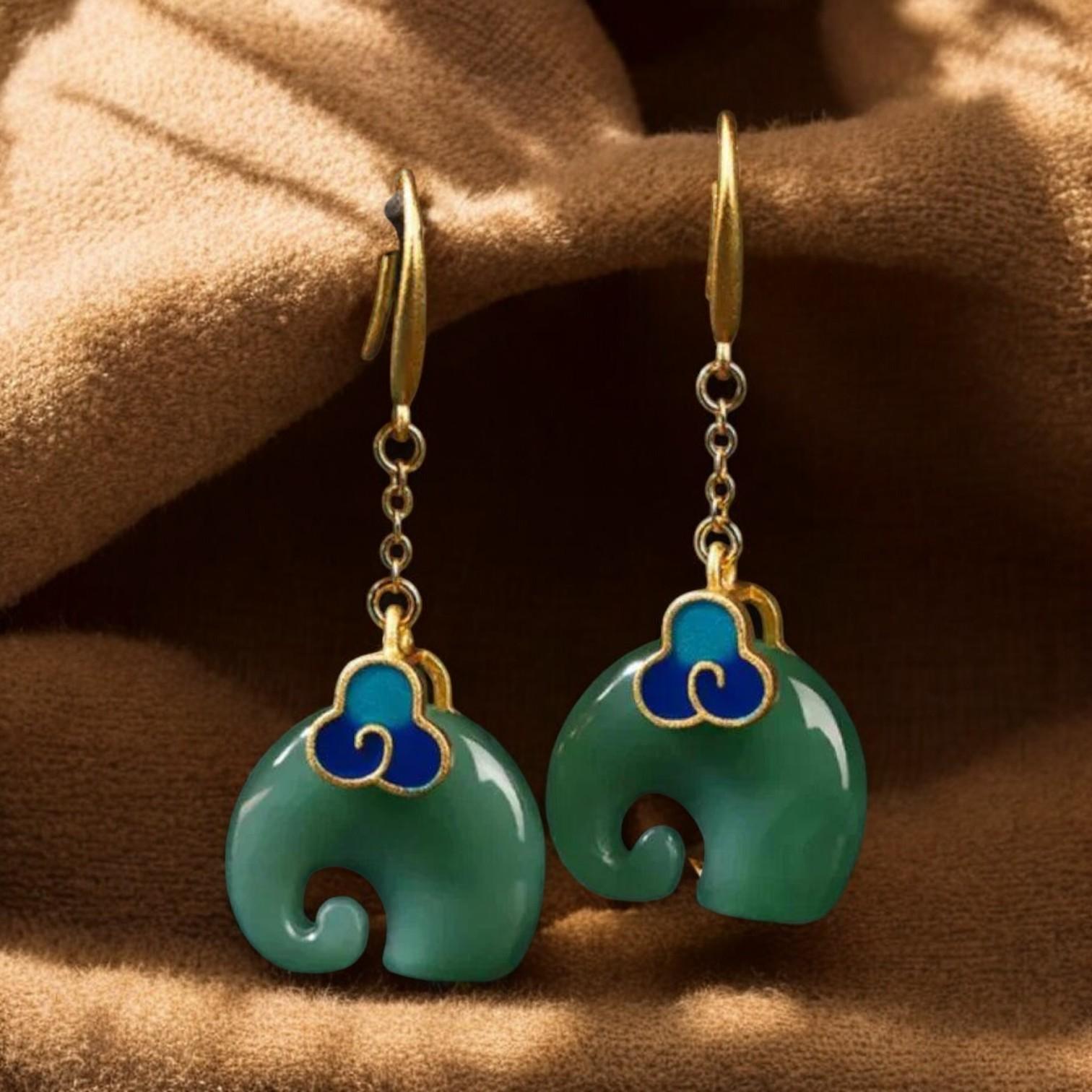 Mayray – Historic Elephant Earrings in Stunning Green