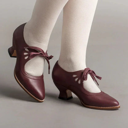 Elegant orthopedic leather shoes with high heel and original design