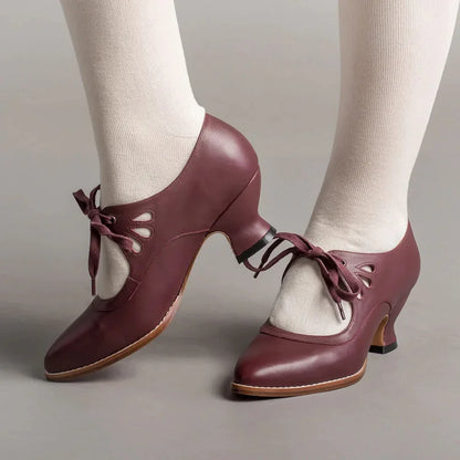 Elegant orthopedic leather shoes with high heel and original design