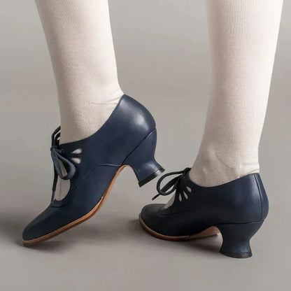 Elegant orthopedic leather shoes with high heel and original design